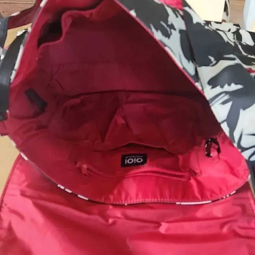 OIOI Australian nylon black,white and red floral diaper/messenger bag